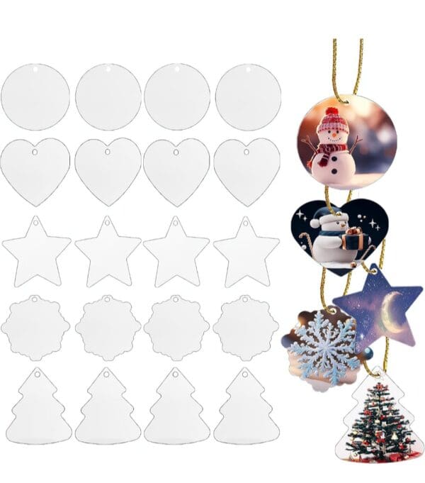 A set of 2 0 clear ornaments hanging from strings.