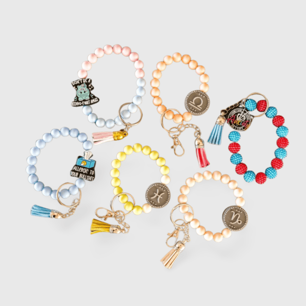 A group of bracelets with different designs on them.