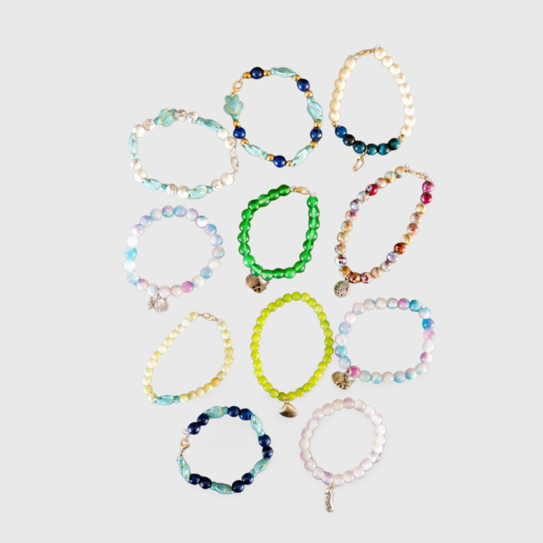 A group of bracelets that are all different colors.