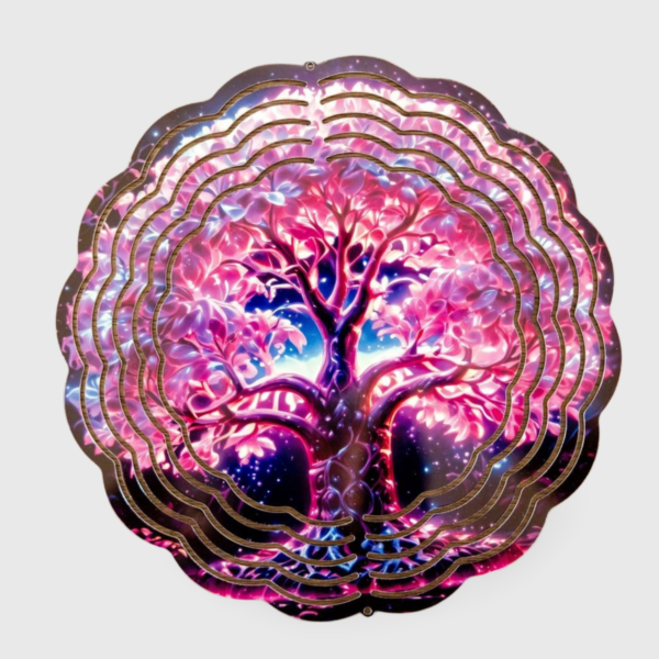 A pink tree of life is shown on the disc.