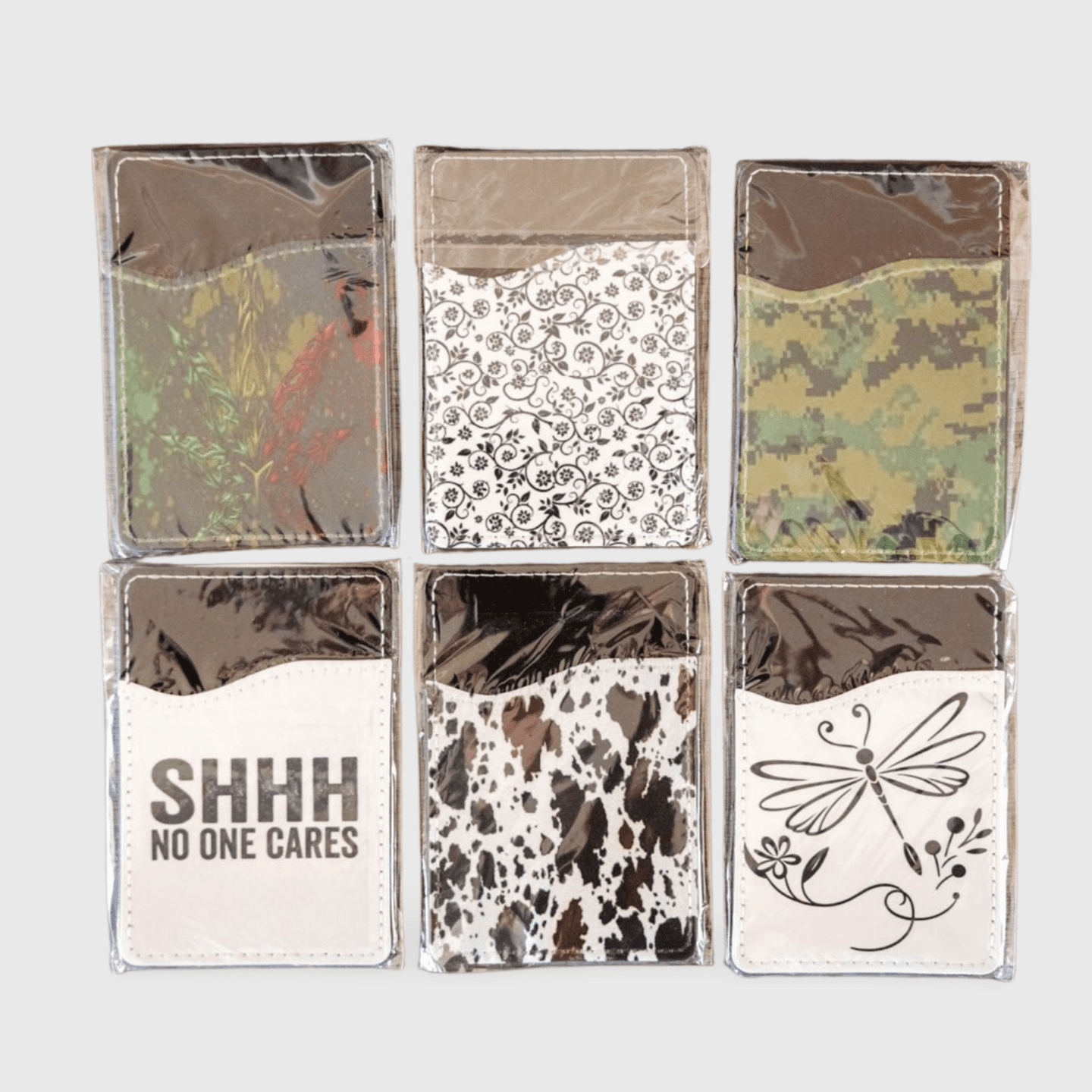 Six different designs of camouflage paper in a package.