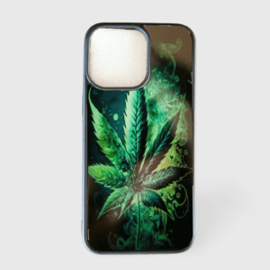 A picture of a marijuana leaf on the side of a phone case.