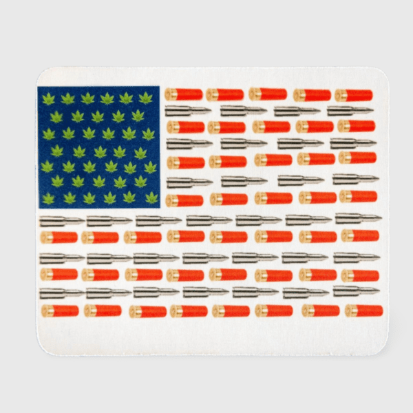 A flag made out of different types of nails.