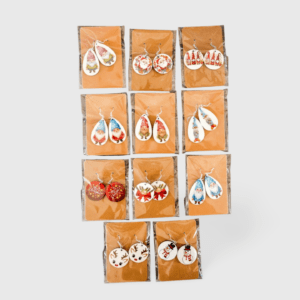 A display of 1 2 pairs of earrings in a box.