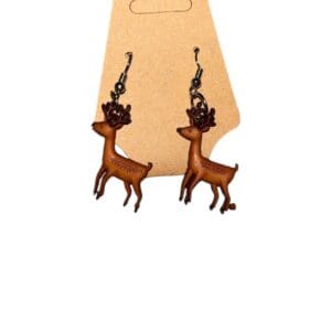 A pair of earrings with deer on them.